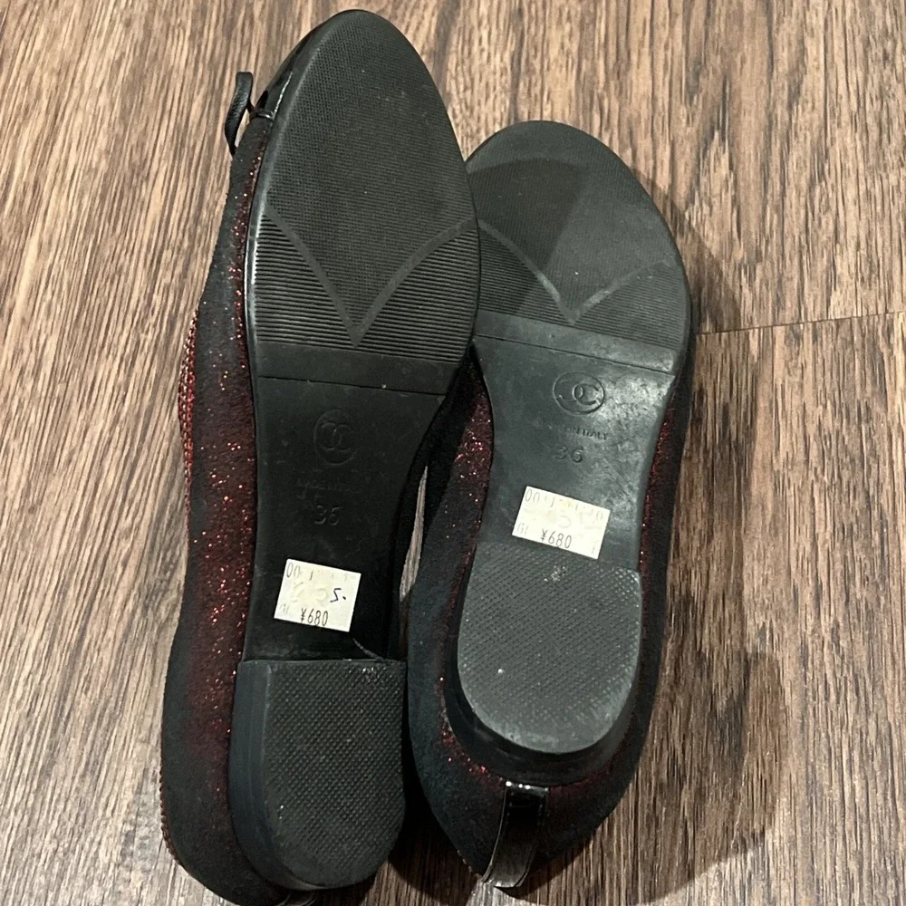 Chanel ballet flats Shoes Suede Color Ruby Glitter Patent size 36 Italy G5091
